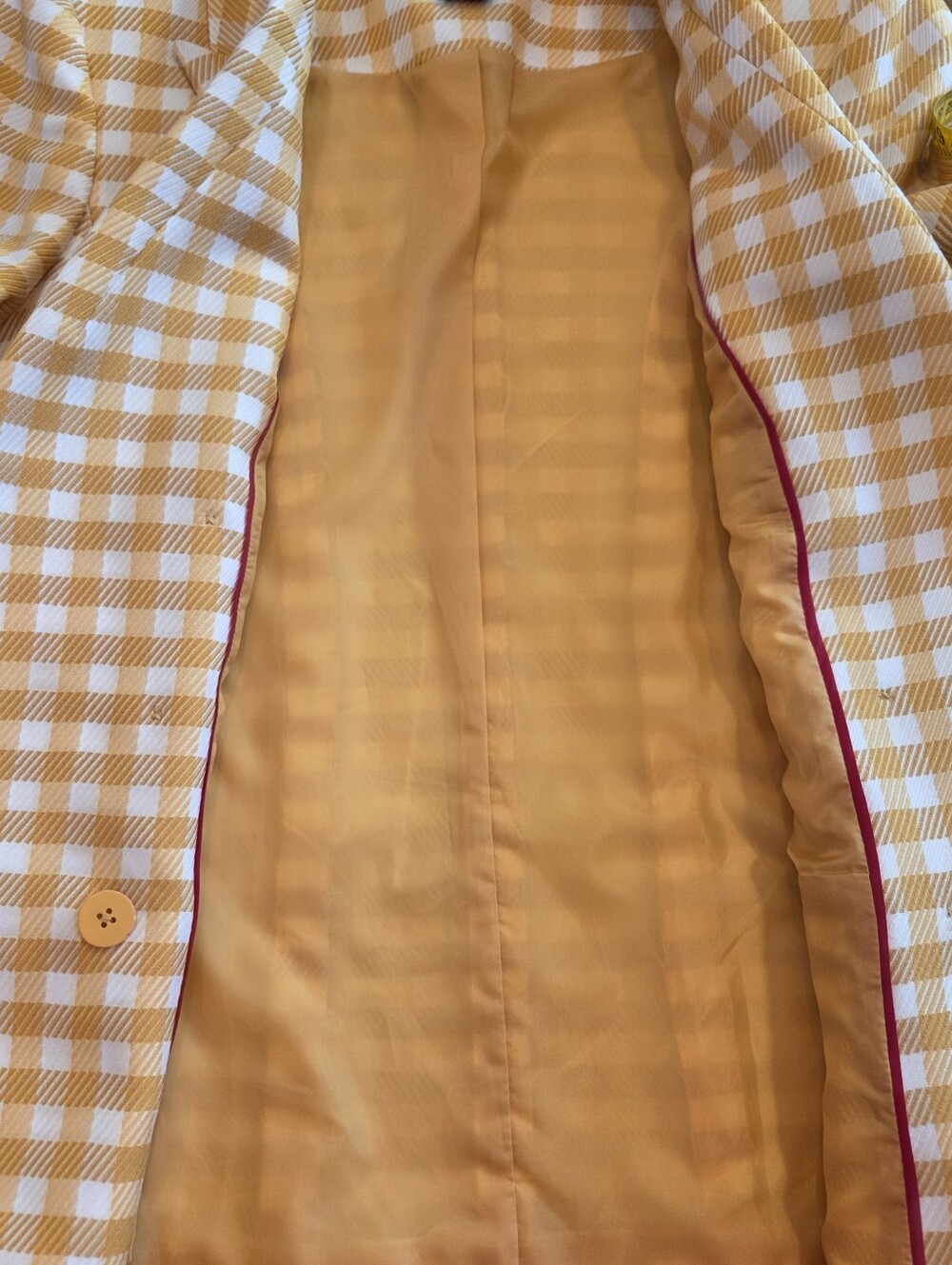 Tommy Hilfiger Mustard Yellow & White Gingham Double-Breasted Blazer 12 Preppy - Picture 6 of 8